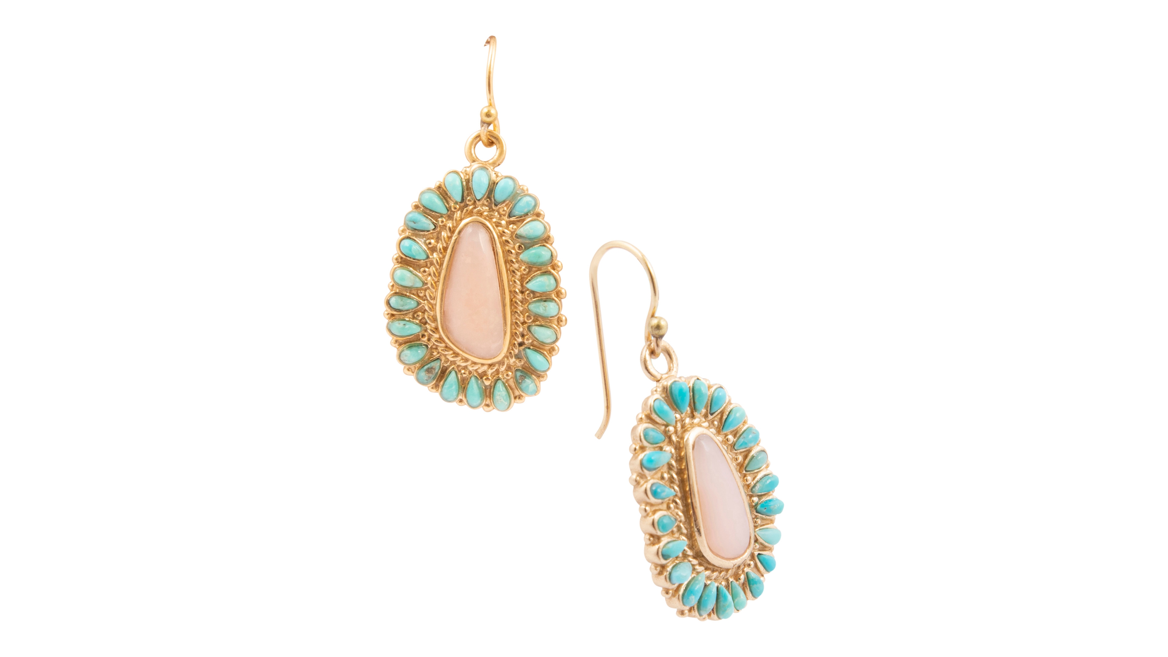 Barse Pink Opal & Blue Turquoise Gold-Tone Cactus Rose Drop Earrings