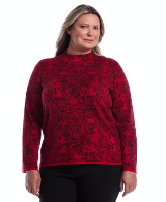 Plus Size Floral Paisley Print Long Sleeve Sweater