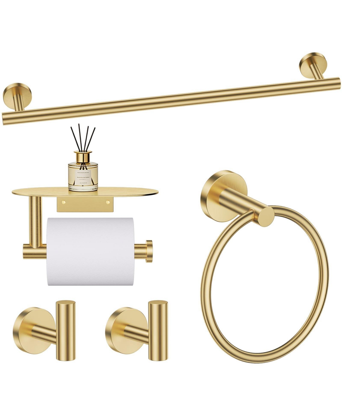 Cyqbd 5 Piece Bathroom Hardware Set SUS304 Wall Mounted - Brushed gold