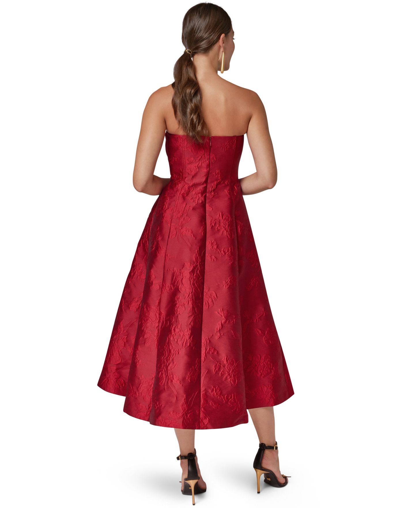 Женское платье Donna Karan New York Fit & Flare Strapless Floral-Print Midi, цвет: Красный — фото 3