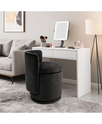 360degree(s) Swivel Vanity Chair with Hidden Storage, Back Support, Modern Round Upholstered Closet Stool, Accent Chair for Bedroom Dressing Room