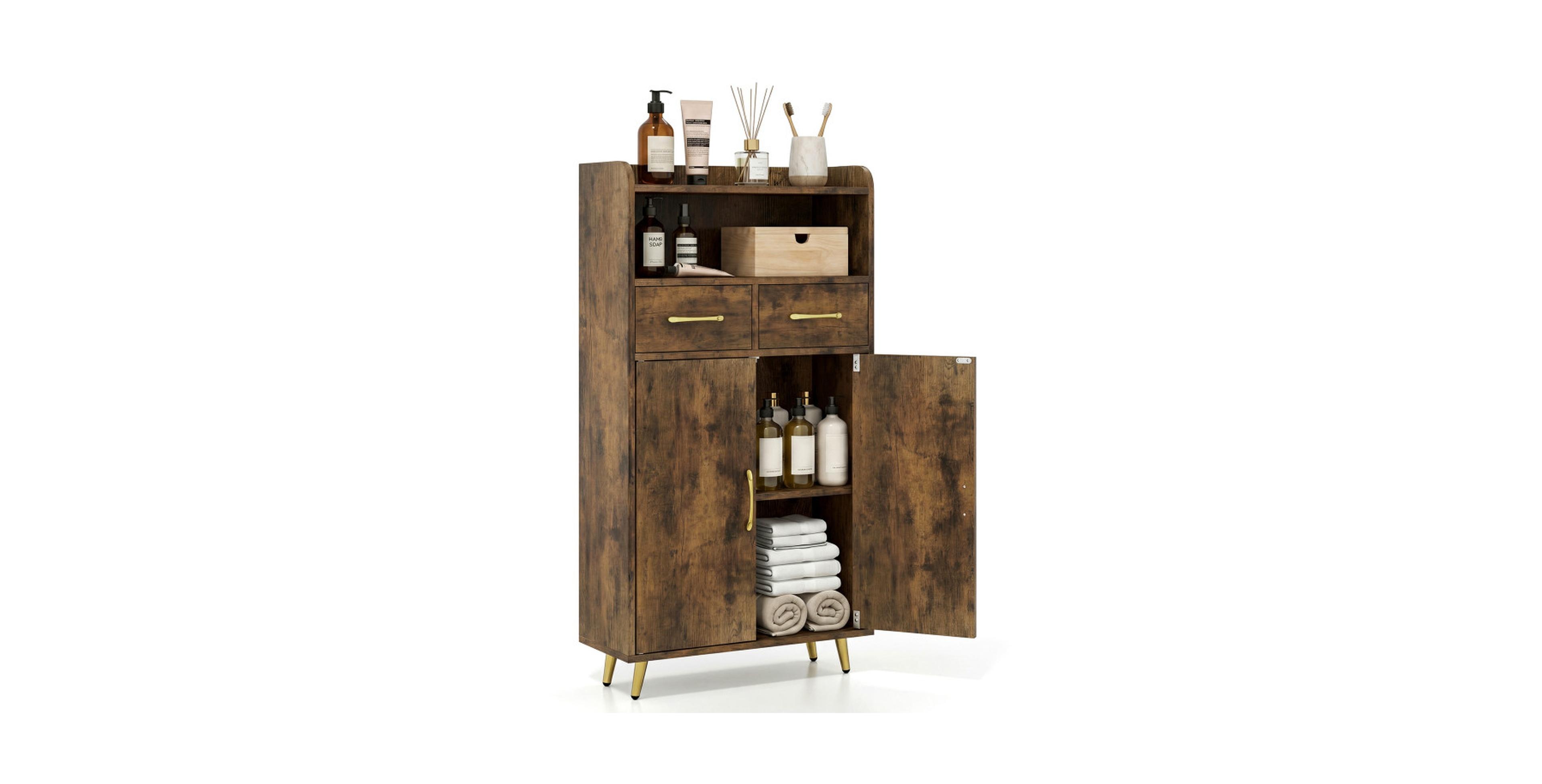 Hongge 42.5 in Bathroom Storage Cabinet with 2 Drawers and Metal Legs