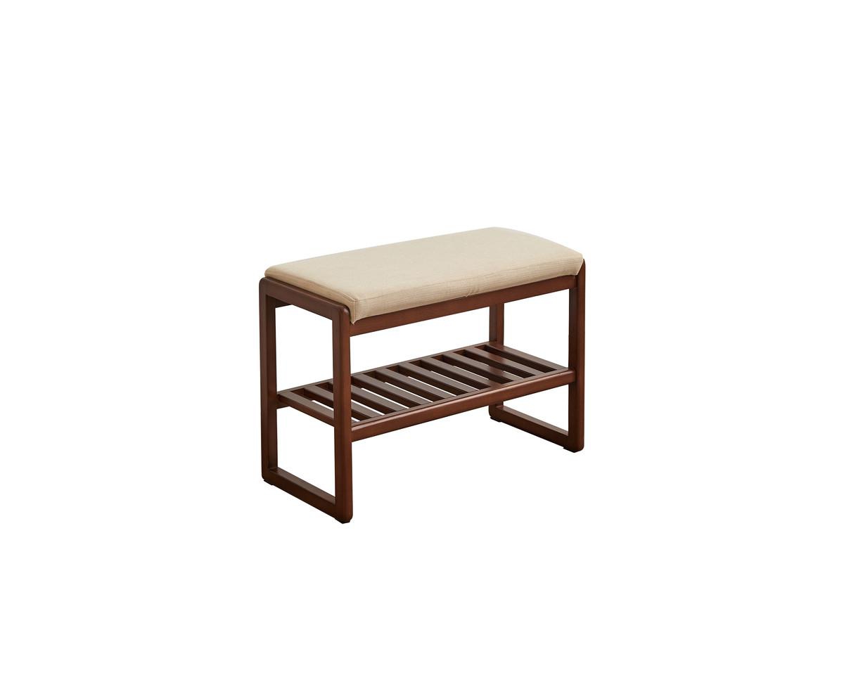 sumyeg Solid Wood Shoe Bench with Beech Wood Storage Rack and High-Rebound Sponge Cushion - Walnut