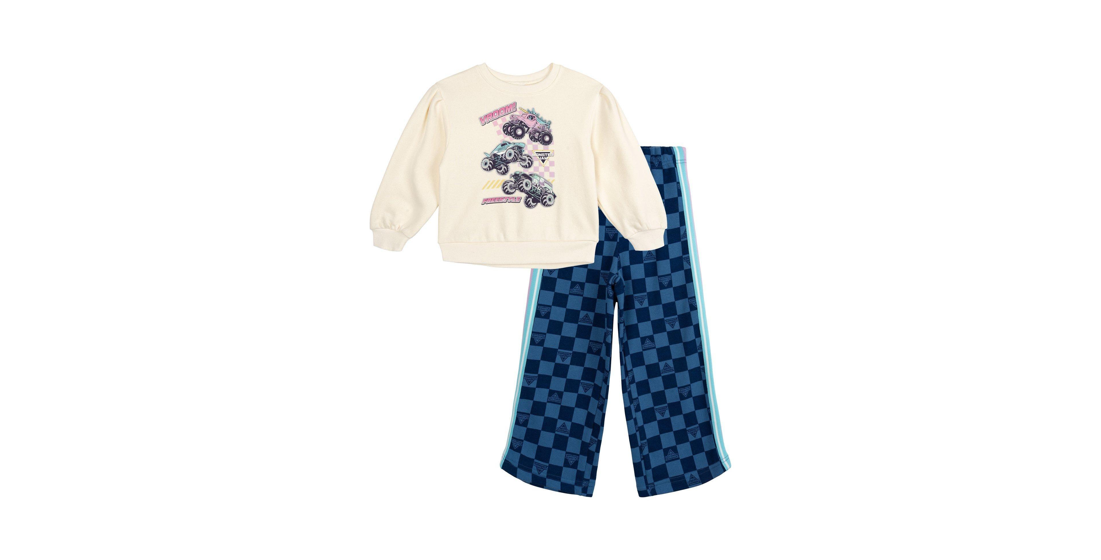 Monster Jam Sparkle Smash Toddler Girls' 2-Piece Fleece Sweatshirt and Pants Set