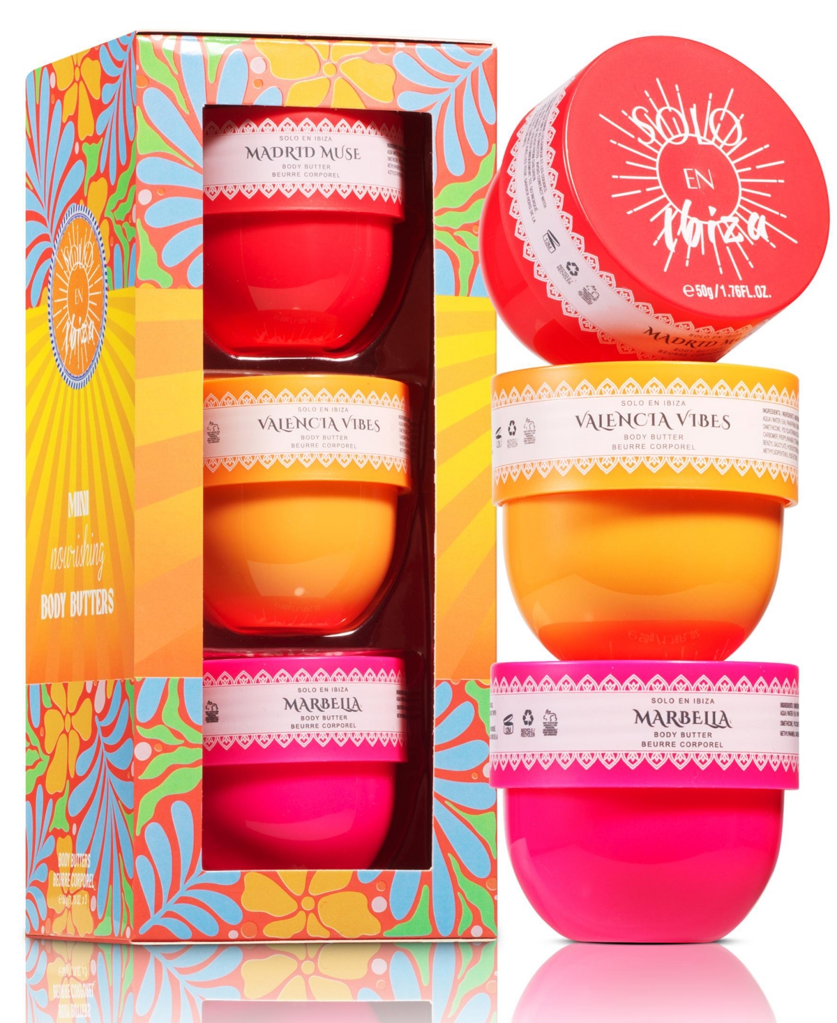Lovery Body Butter Gift Set, 3 Piece Whipped Body Cream Skincare Set - Pink, orange, red, floral