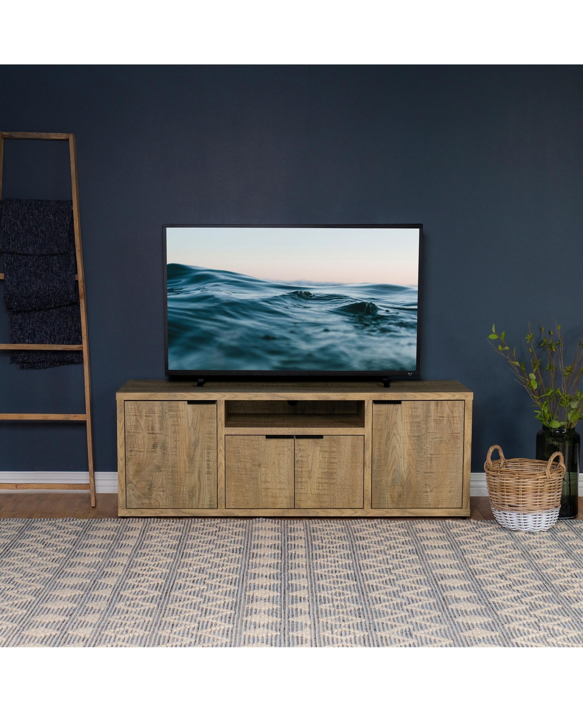 Flynama Farmhouse Mango Wood-Look 60 Inch Tv Stand with 4 Storage Cabinets - Mango color