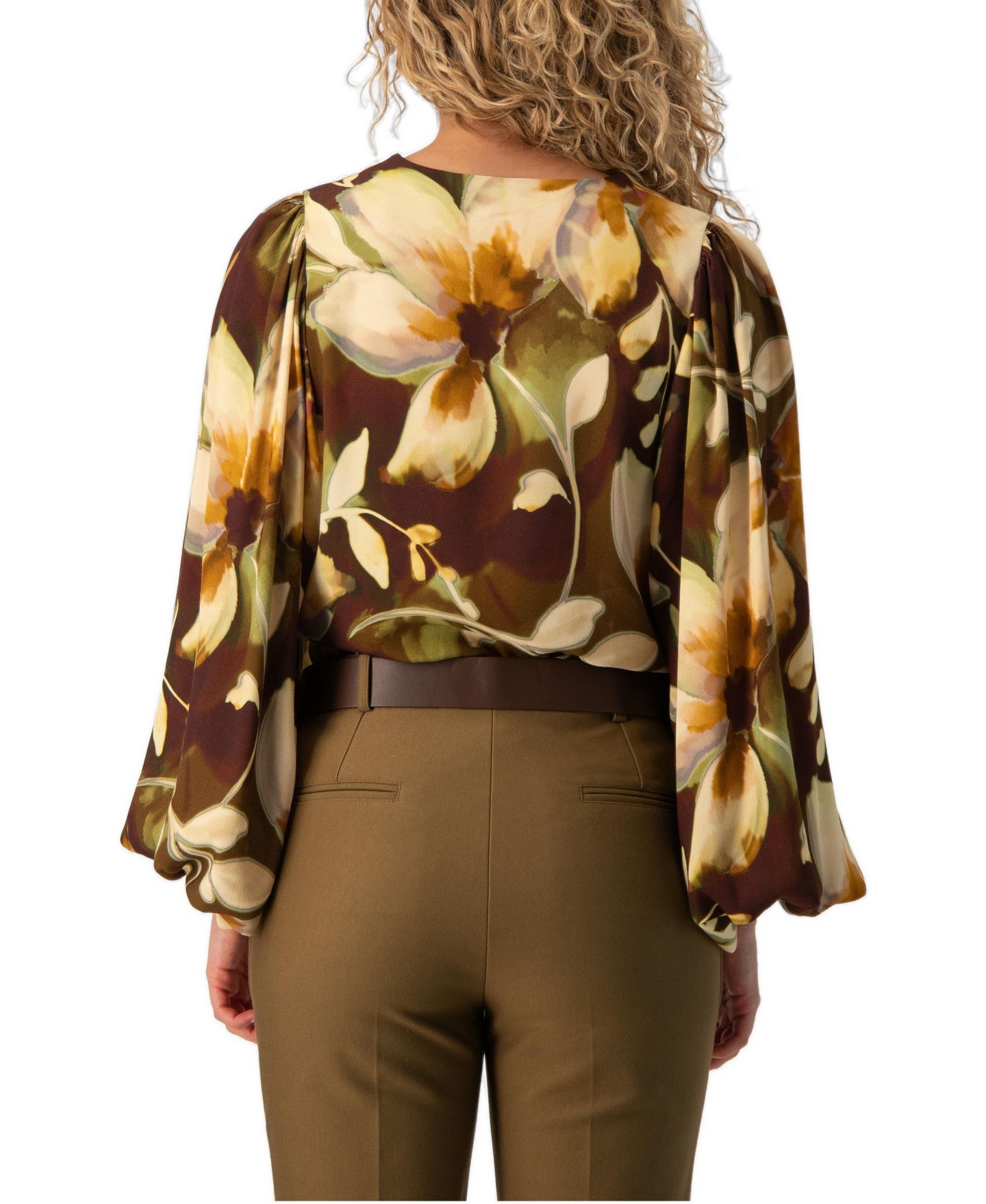 Женская блузка Ivonne Floral-Print Puff-Sleeve V-Neck, цвет: Коричневый — фото 2