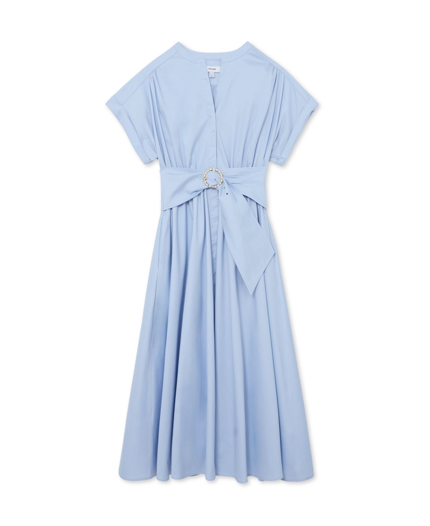 Женское платье REISS Sally Short-Sleeve Cotton-Blend Midi Shirt Dress, цвет: Синий — фото 4
