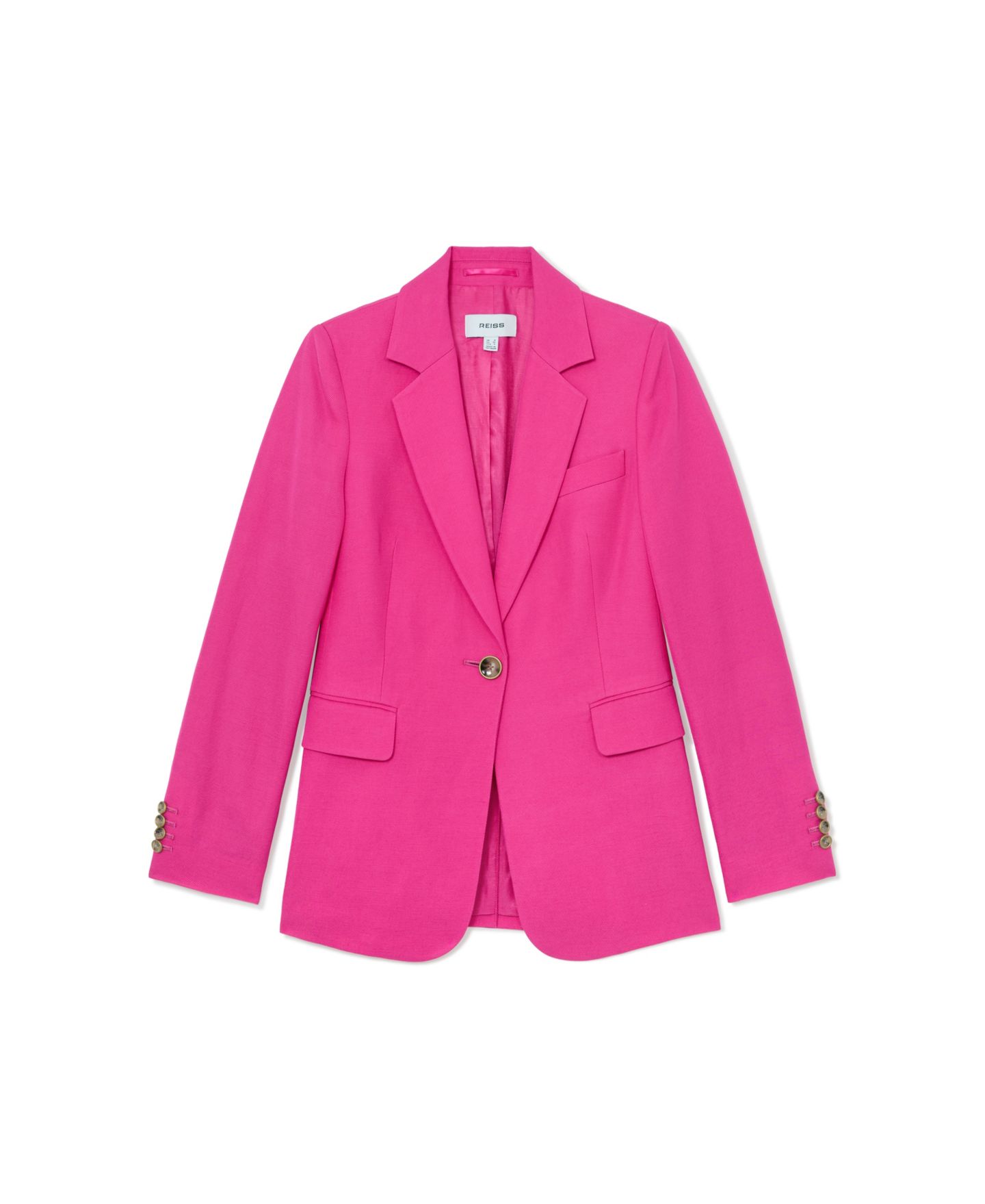 Женский однобортный блейзер Reiss Charli бойфренд средней длины, цвет: Розовый — фото 4