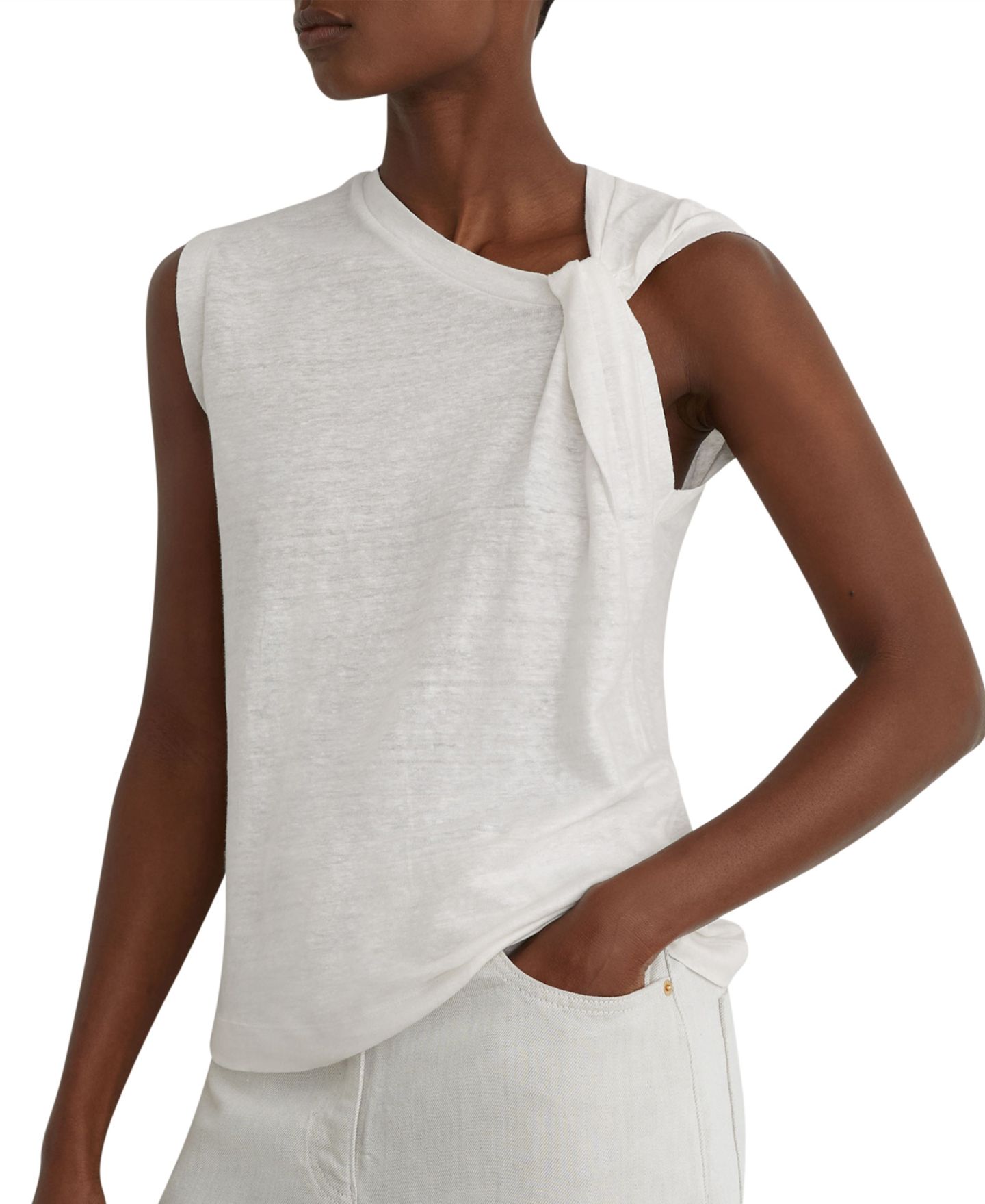 Женский топ REISS Taylor Sleeveless Linen Asymmetric-Neck, цвет: Белый — фото 1