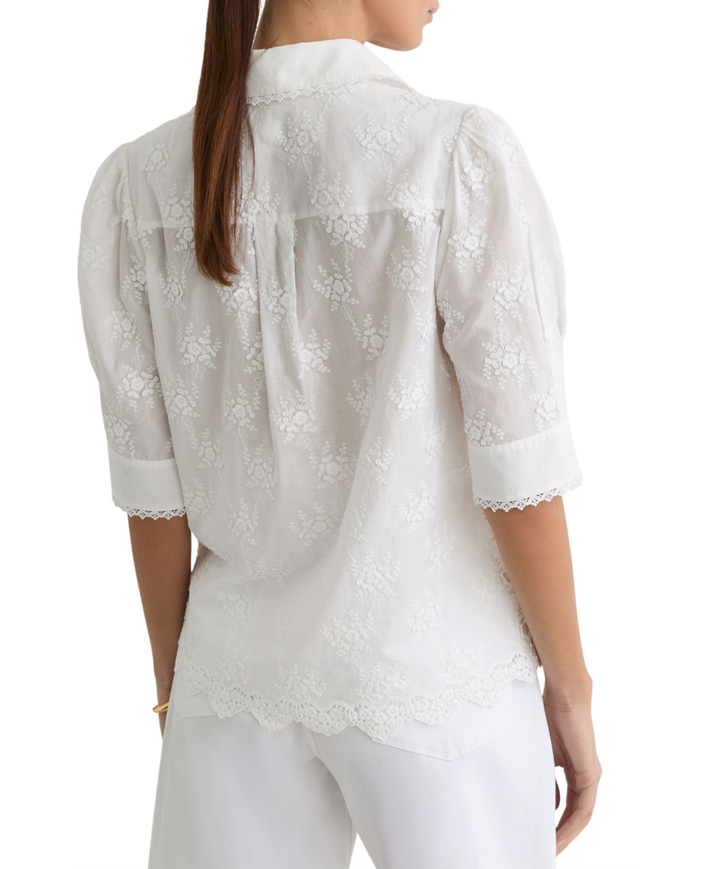 Женская рубашка REISS Edwina Embroidered Point Collar Cotton, цвет: Слоновая кость — фото 2