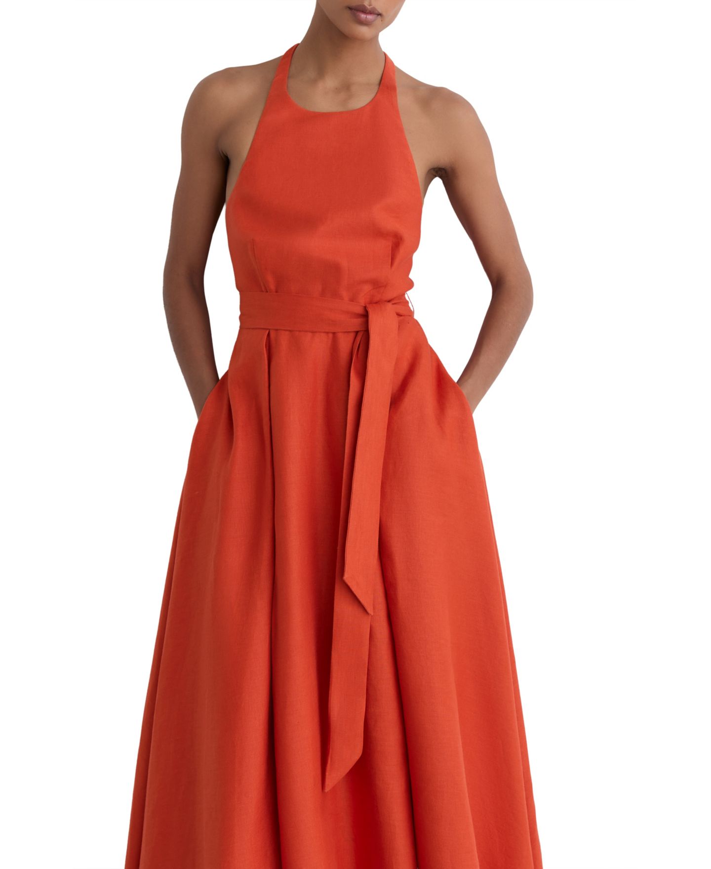 Женское платье REISS Paules Open-Back Pleated Linen, цвет: Коралловый — фото 2