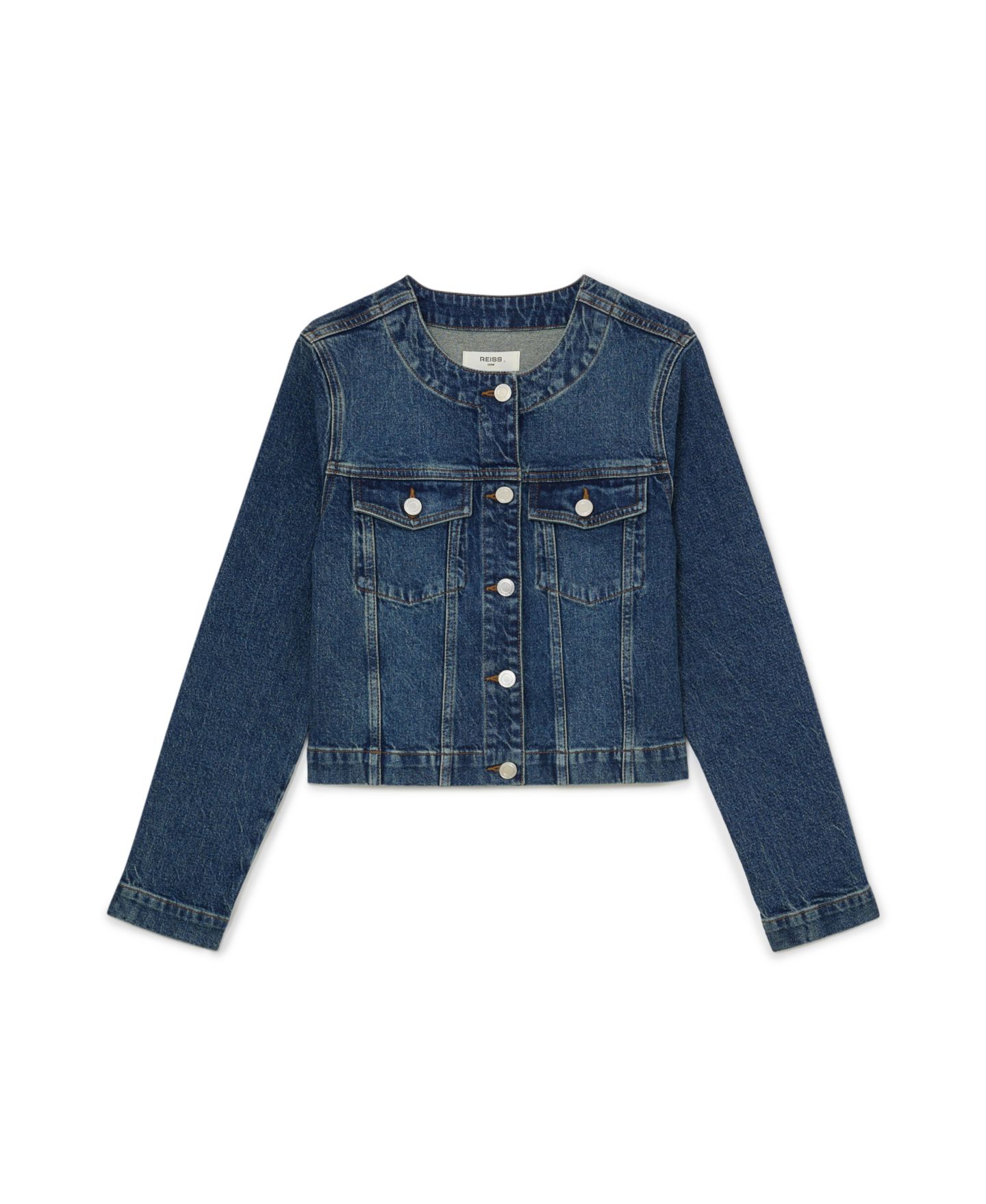 Женская куртка REISS Medora Cropped Denim, цвет: Синий — фото 5