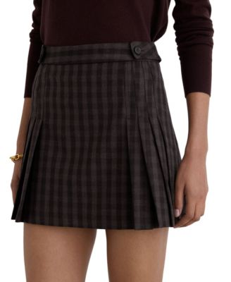 Women's Coord Check Wool Plaid Pleated A-Line Mini Skirt