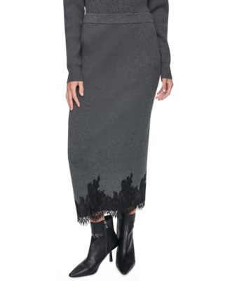 Women's Lace-Trim High-Waisted Midi Skirt