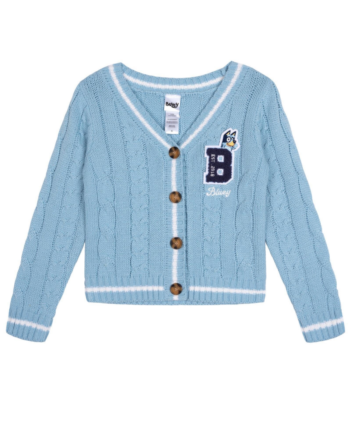 Bluey Toddler Girls' 2T-5T Varsity Cable-Knit Cardigan Sweater - Light blue bluey
