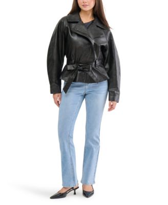 Juniors' Faux Leather Trench Zip-Front Jacket