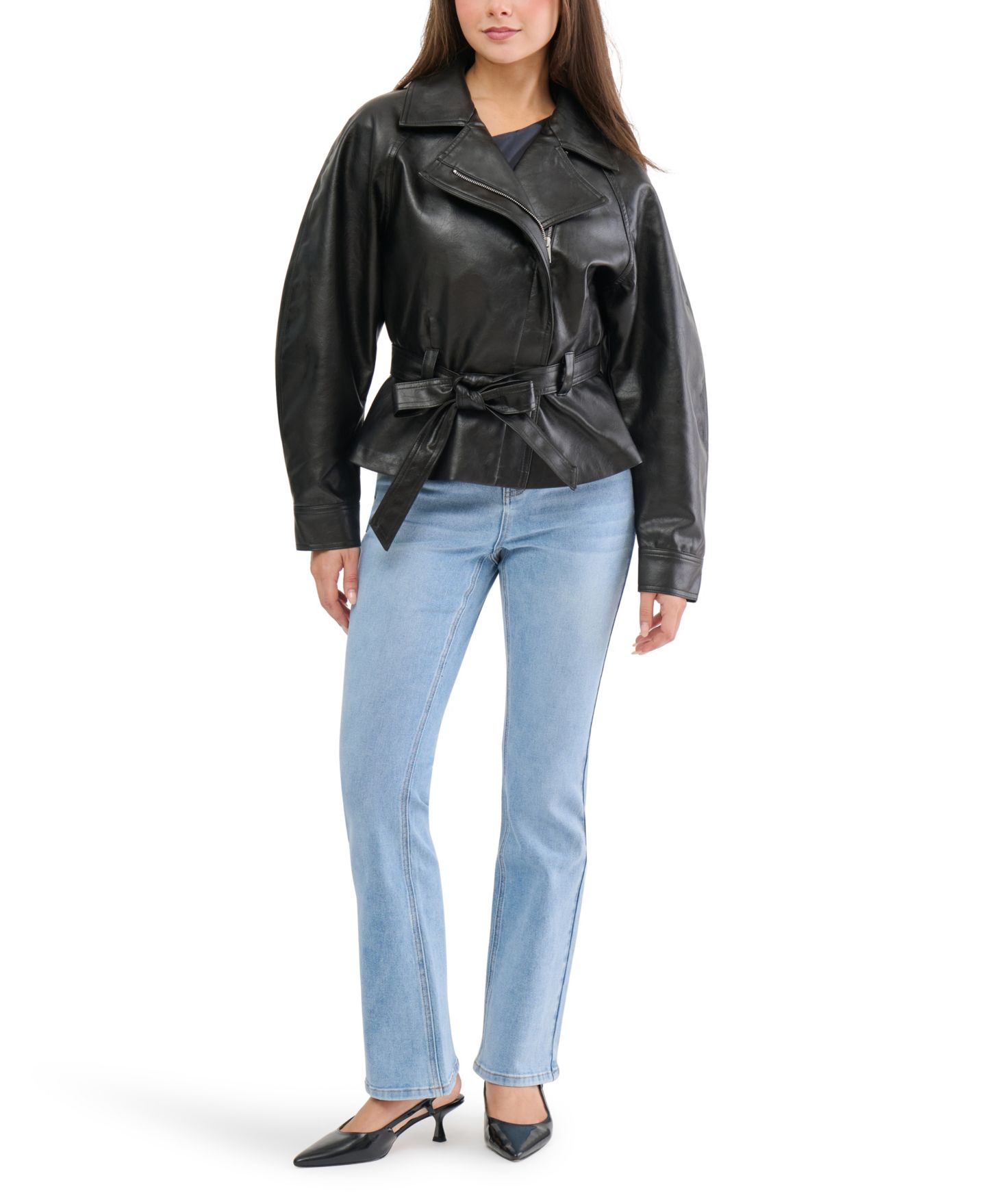 Женская куртка Madden Girl Juniors' Faux Leather Trench Zip-Front, цвет: Чёрный — фото 1
