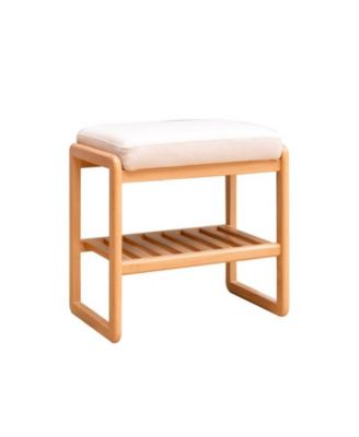 Solid Wood Shoe Bench with Beech Wood Storage Rack and High-Rebound Sponge Cushion