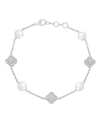 Cultured Freshwater Pearl (6-6.5mm) and Lab-Grown Diamond (1/2 ct.t.w.) Bracelet in Sterling Silver