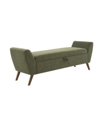 60-Inch Modern Storage Bench with Mid-Century Wood Legs, Storage Compartment and Padded Seat