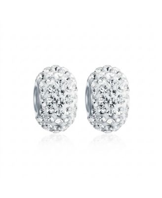 White Clear Crystal Spacer Bead Charm For Bracelet Sterling Silver (Set-2)