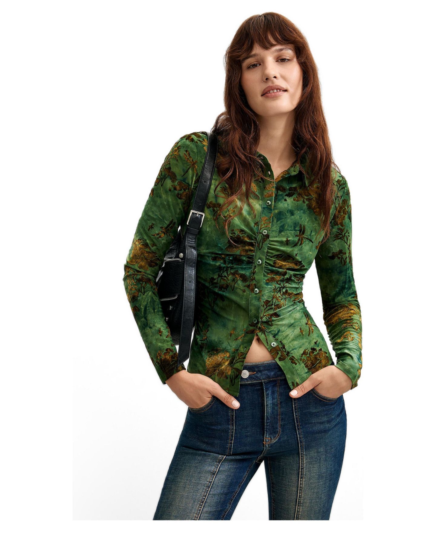 Женская рубашка Desigual Long-Sleeve Flocked-Knit Abstract-Print — фото 2