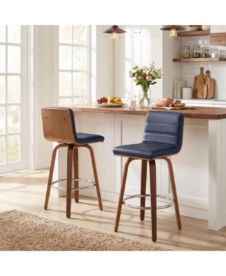 26" Swivel Counter Height Bar Stools, L-Shaped Faux Leather Kitchen Stools