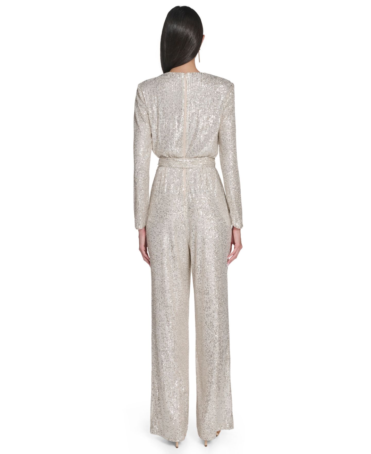Женский комбинезон Eliza J Long-Sleeve Drape-Neck Wide-Leg Jumpsuit, цвет: Серебряный — фото 5