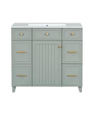 36 Inch Freestanding Bathroom Vanity, MDF Cabinet with Solid Wood Frame, Ceramic Integrated Sink, Adjustable Shelf, Assembly Required