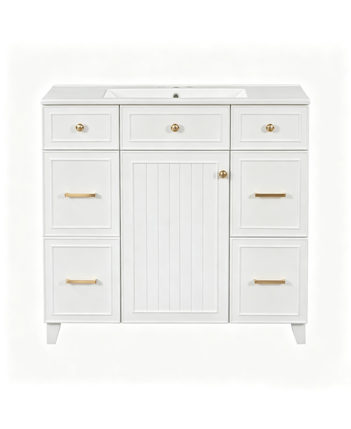 Sillysis 36 Inch Freestanding Bathroom Vanity, Mdf Cabinet with Solid Wood Frame, Ceramic Integrated Sink, Adjustable Shelf, Assembly Required - White