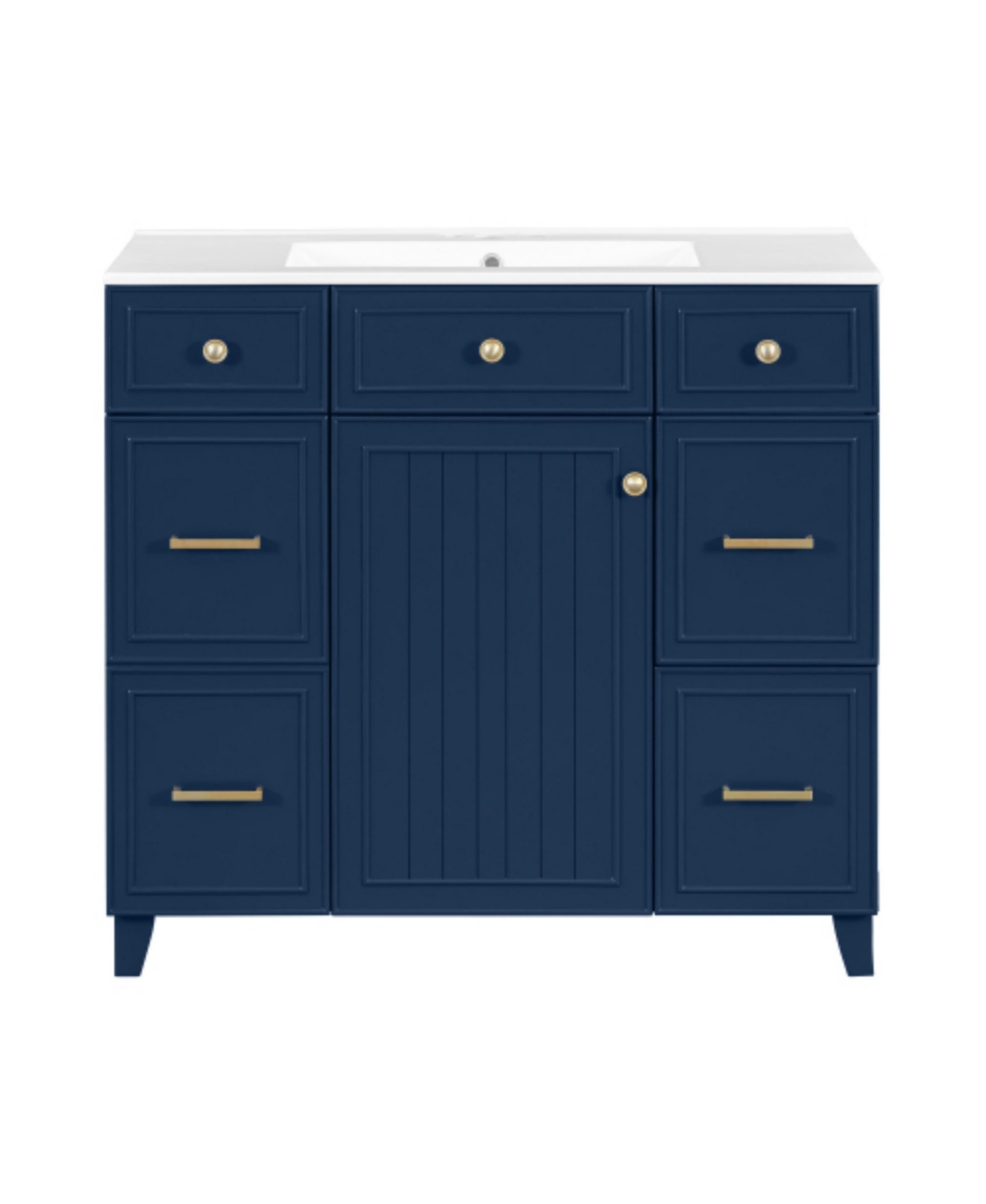 Sillysis 36 Inch Freestanding Bathroom Vanity, Mdf Cabinet with Solid Wood Frame, Ceramic Integrated Sink, Adjustable Shelf, Assembly Required - Blue