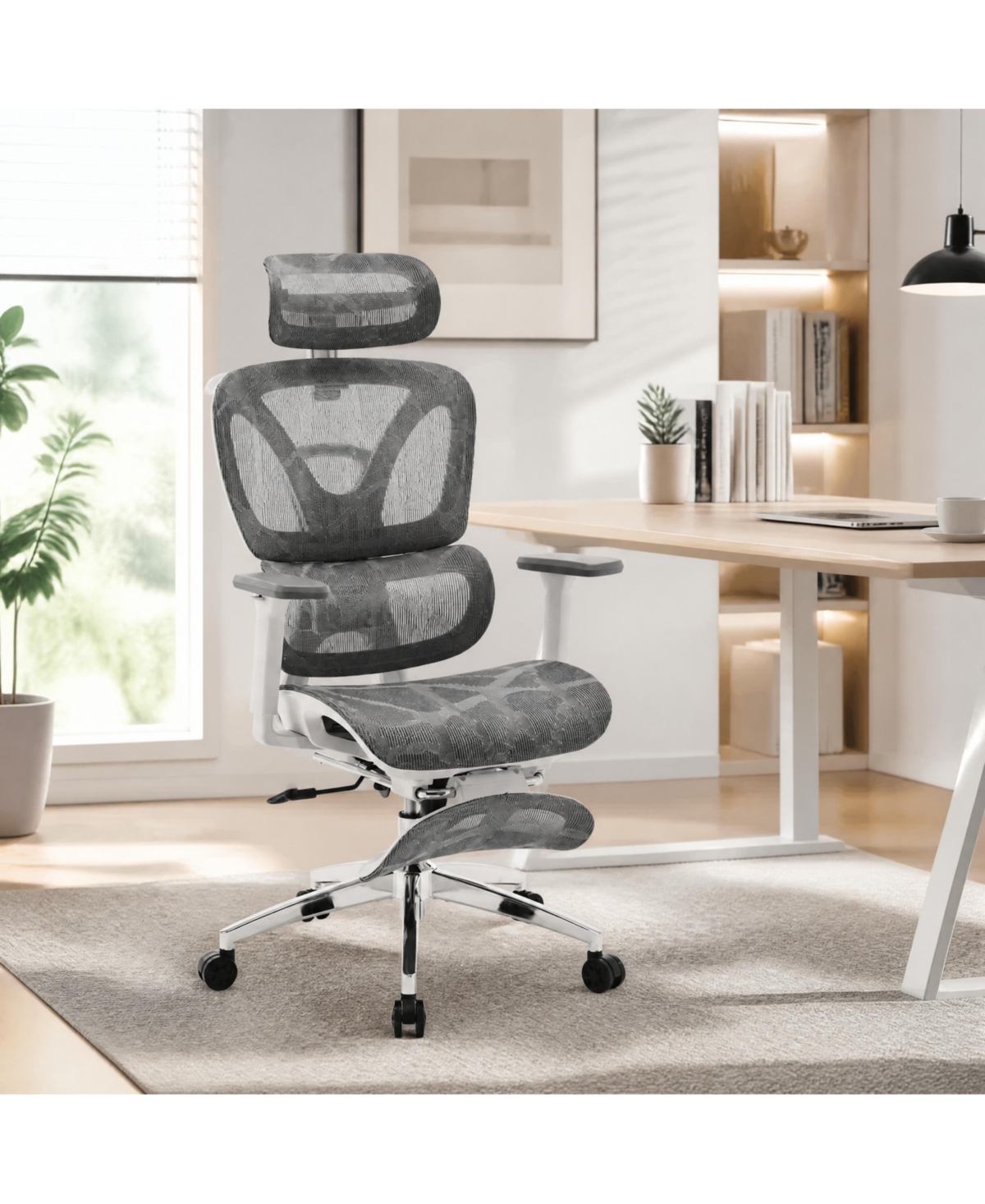 homfan Ergonomic Executive Office Chair High Back Mesh Adjustable Lumbar Support 3D Armrests Headrest Footrest Tilt Lock for Home Office