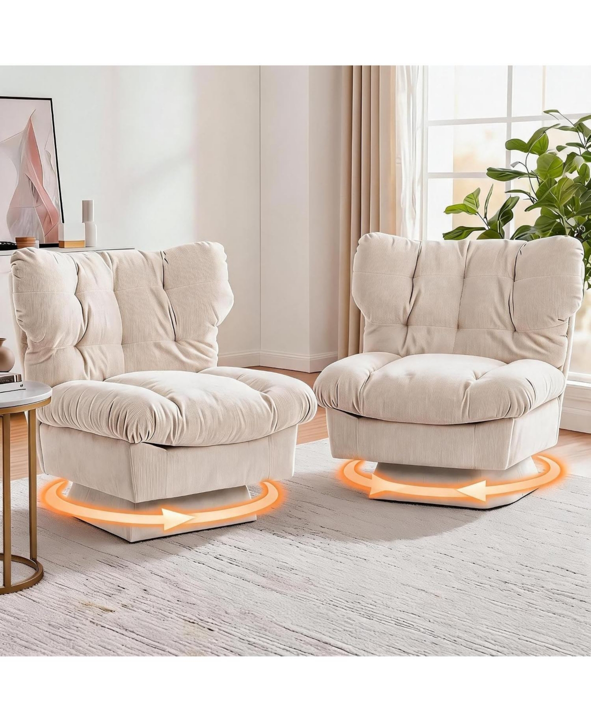 Gaomon Swivel Accent Chair Set of 2, 300 Lbs Capacity, Chenill, Double-Ear Six-Grid Design for Living Room Bedroom Office