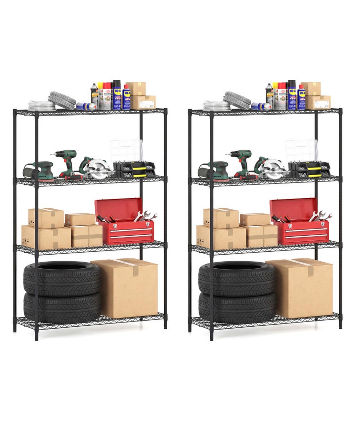 Gouun 72.5 Inch 2-Piece 4-Tier Metal Adjustable V-Shaped Wire Storage Shelving Unit