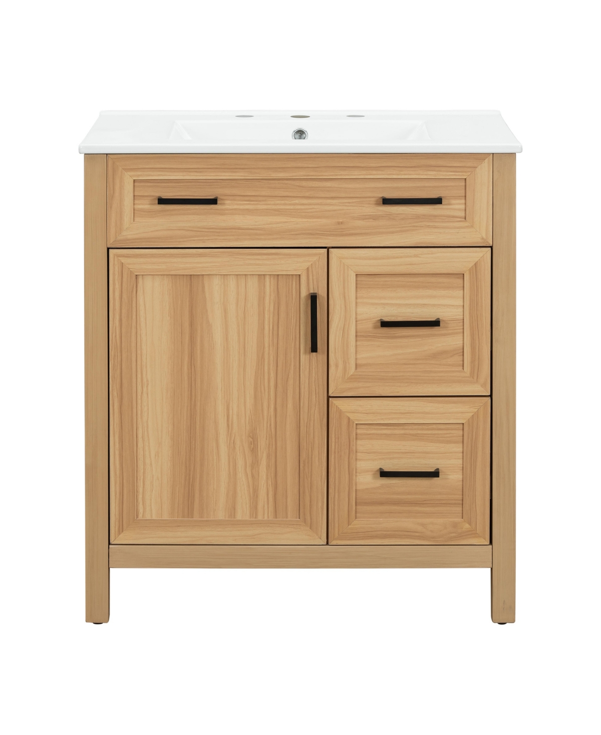 Sillysis 30 Inch Freestanding Bathroom Vanity, Mdf Cabinet with Solid Wood Frame, Ceramic Integrated Sink, Adjustable Shelf, Assembly Required - Wood