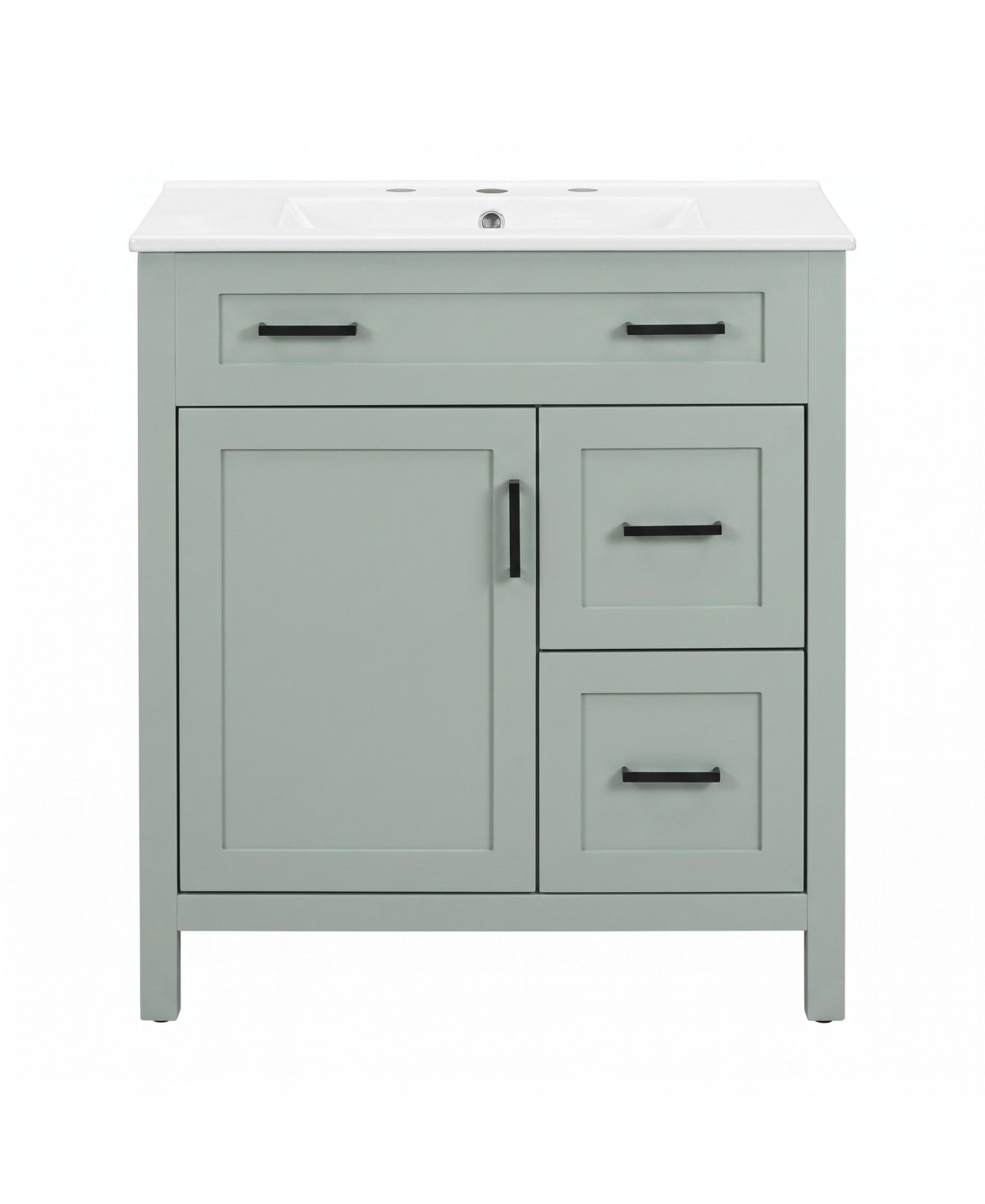 Sillysis 30 Inch Freestanding Bathroom Vanity, Mdf Cabinet with Solid Wood Frame, Ceramic Integrated Sink, Adjustable Shelf, Assembly Required - Green