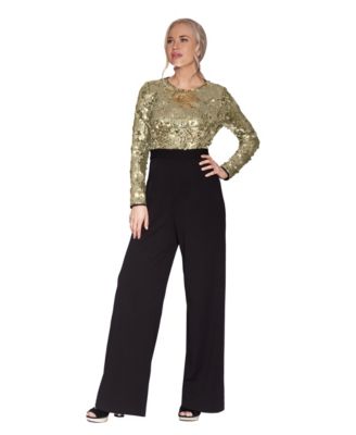 Women's Sequin Long-Sleeve Wide-Leg Jumpsuit