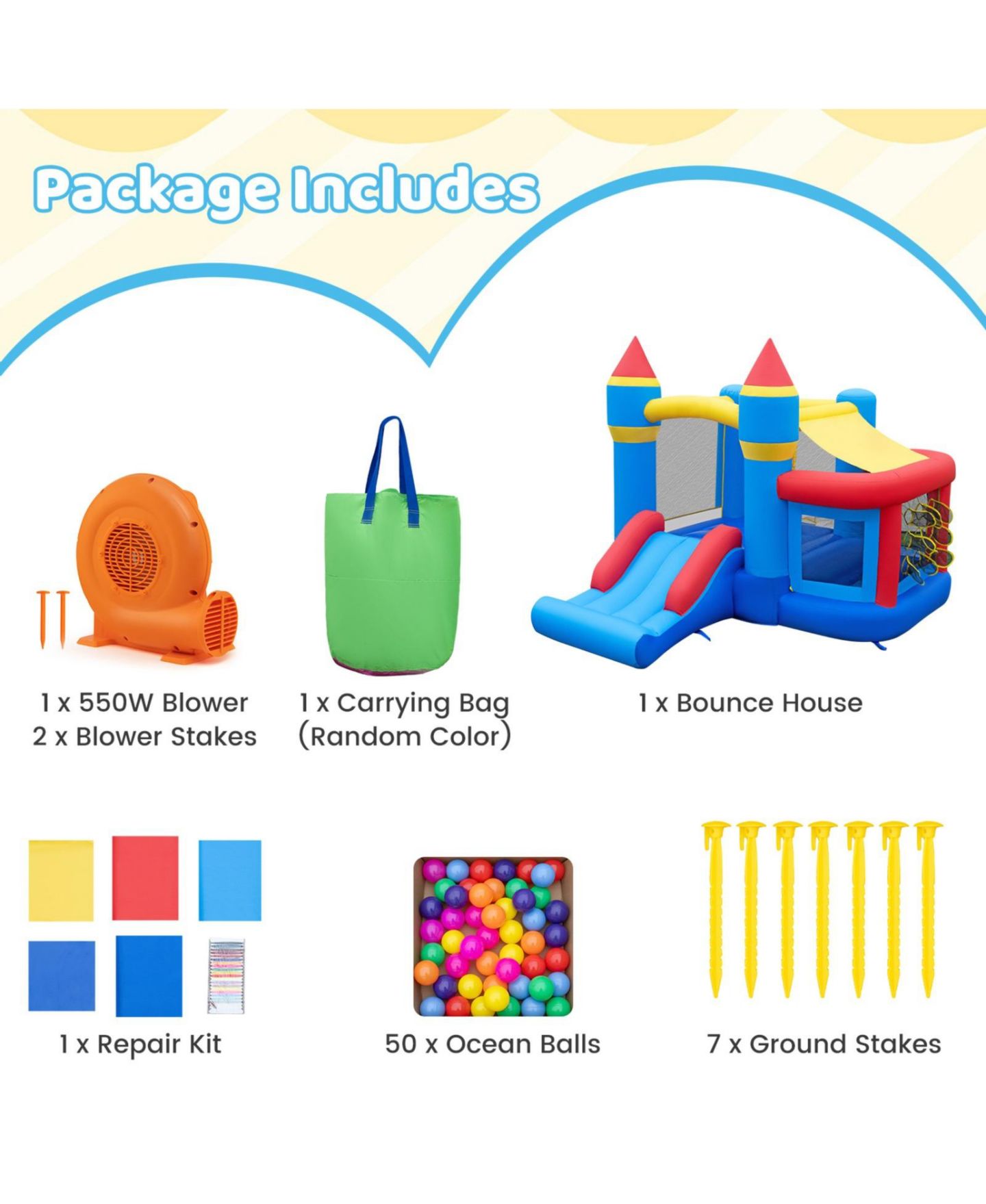 Детская игрушка SUGIFT Inflatable Bounce House with Slide, Ball Pit, Basketball Rim & Games, 550W Blower, Ages 3-12, цвет: Синий — фото 4