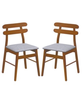 Set of 2 Linen Upholstered Dining Chairs on Wood Legs