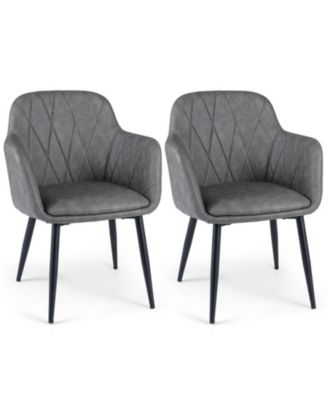 Padded Curved Back PU Leather Dining Armchairs Set of 2