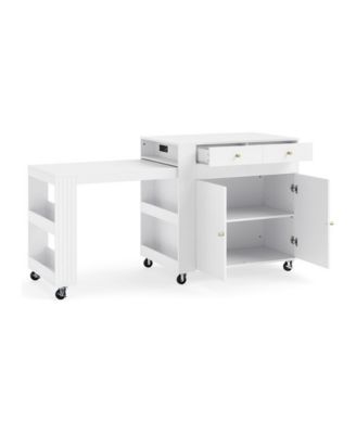 72 Inch Rolling Kitchen Island Featuring Extendable Dining Table
