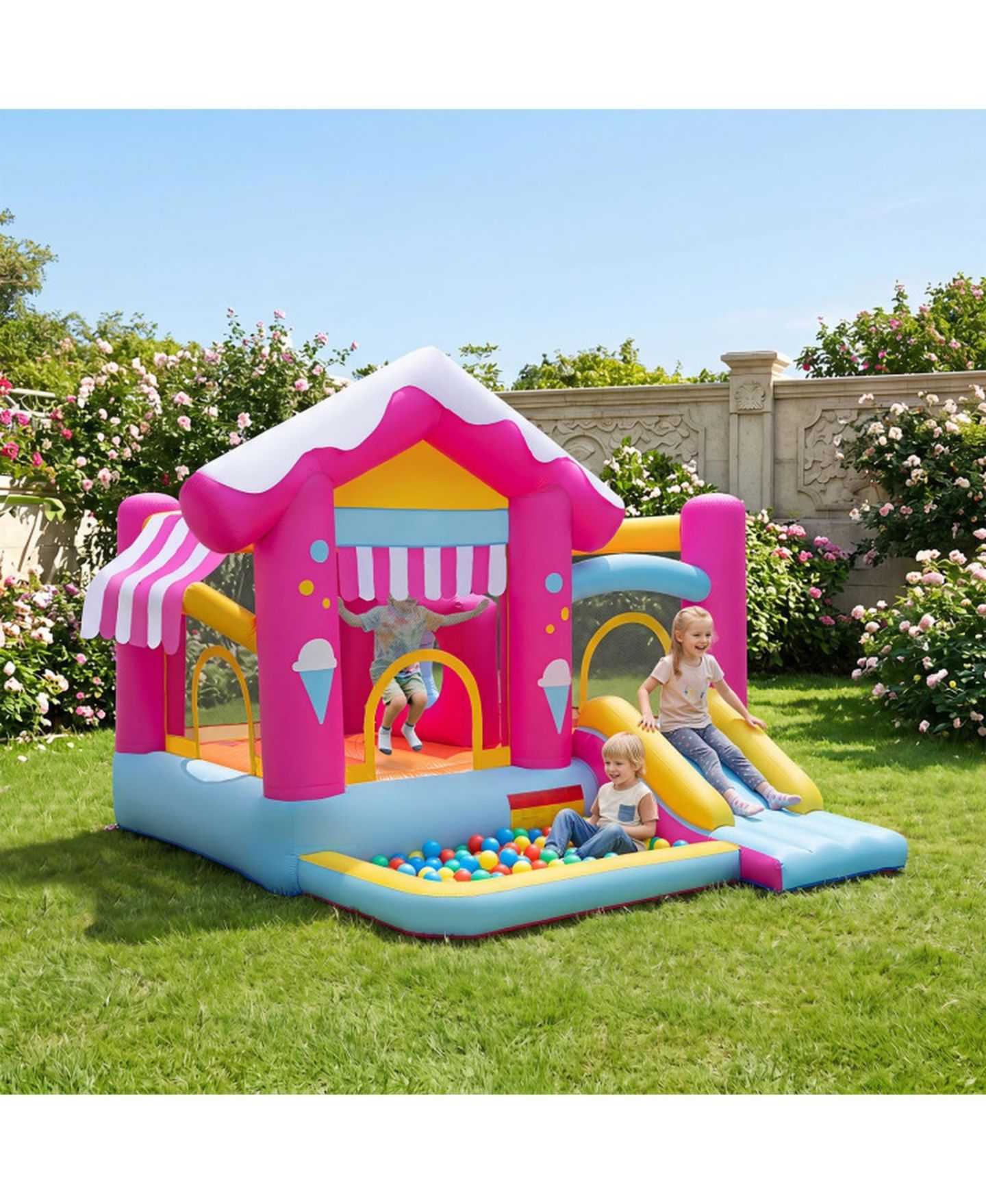 Детская игрушка SUGIFT 5-in-1 Inflatable Bounce House with Tunnel and Slide, Supports 2 Children, Ages 3-12, цвет: Розовый — фото 3
