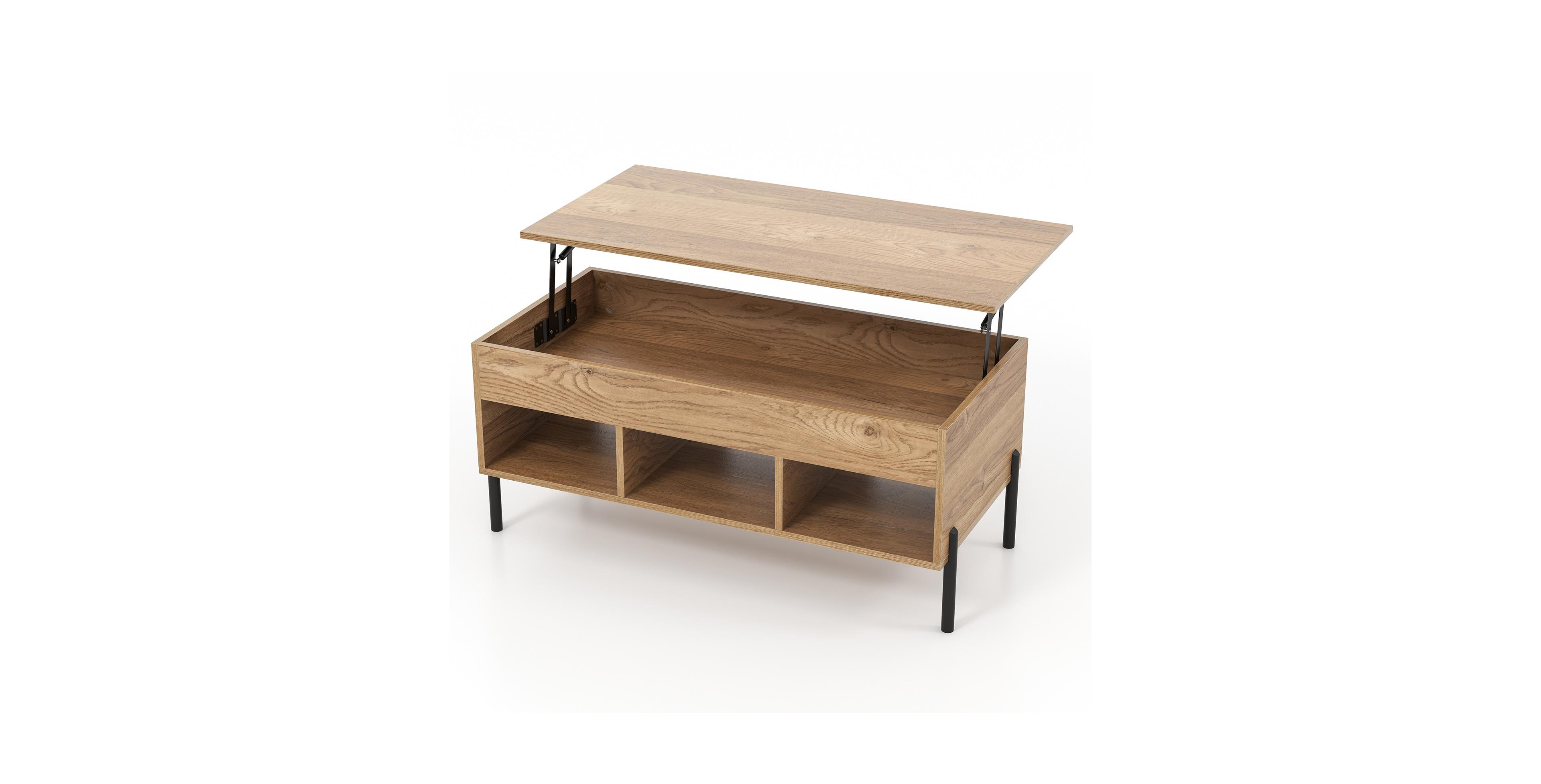 Mecale 39.5 in Lift Top Coffee Table with 3 Open Cubbies