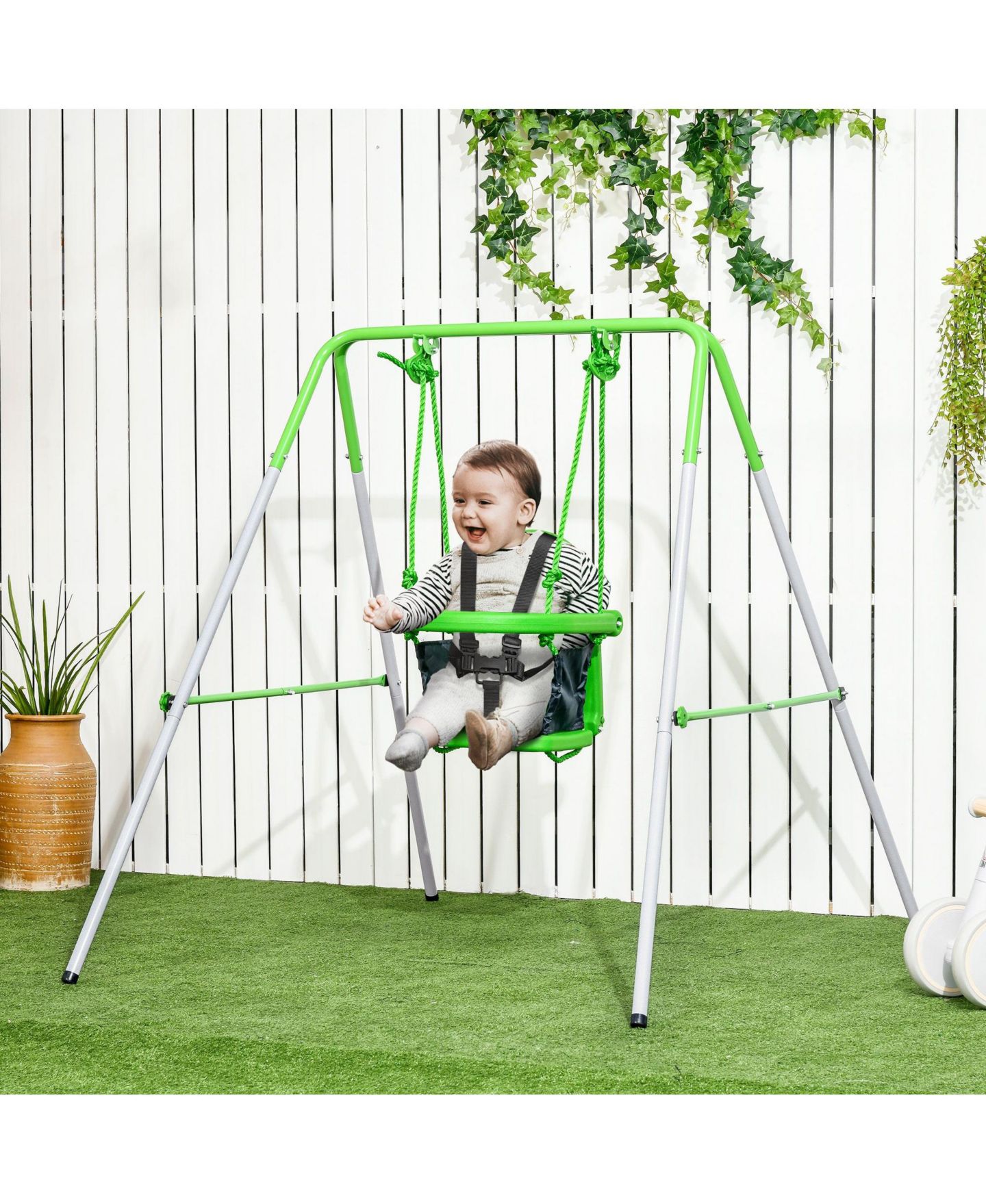 Детские игрушки SEVORLEY Kids Steel Seat Restraint Swing Set, Ages 6-36 Months, цвет: Зелёный — фото 8