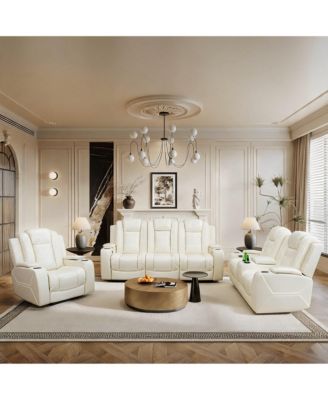 210 in. L-Shape Recliner Sofa Set, Leather Sectional Sofa with 6 Seats, USB, Wireless Charging, LED Lights and Electric Reclining