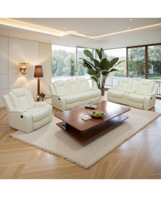 Pillow Top Arm Leather Recliner Sofa Set, 6-Seat Sectional with USB and Wireless Charging, Electric Reclining Couch for Living Room