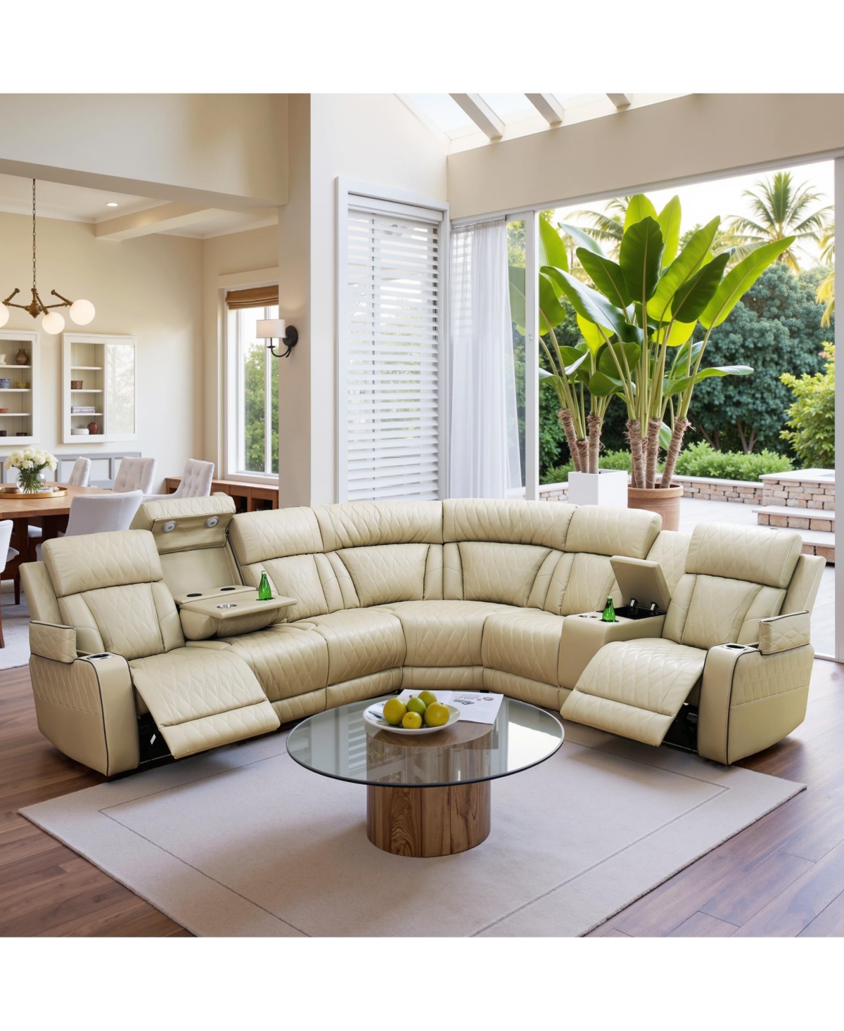 Tribesigns 211" Straight Arm Leather L-Shape Recliner Sofa Set, 6-Seat Sectional with Usb and Cup Holders for Living Room