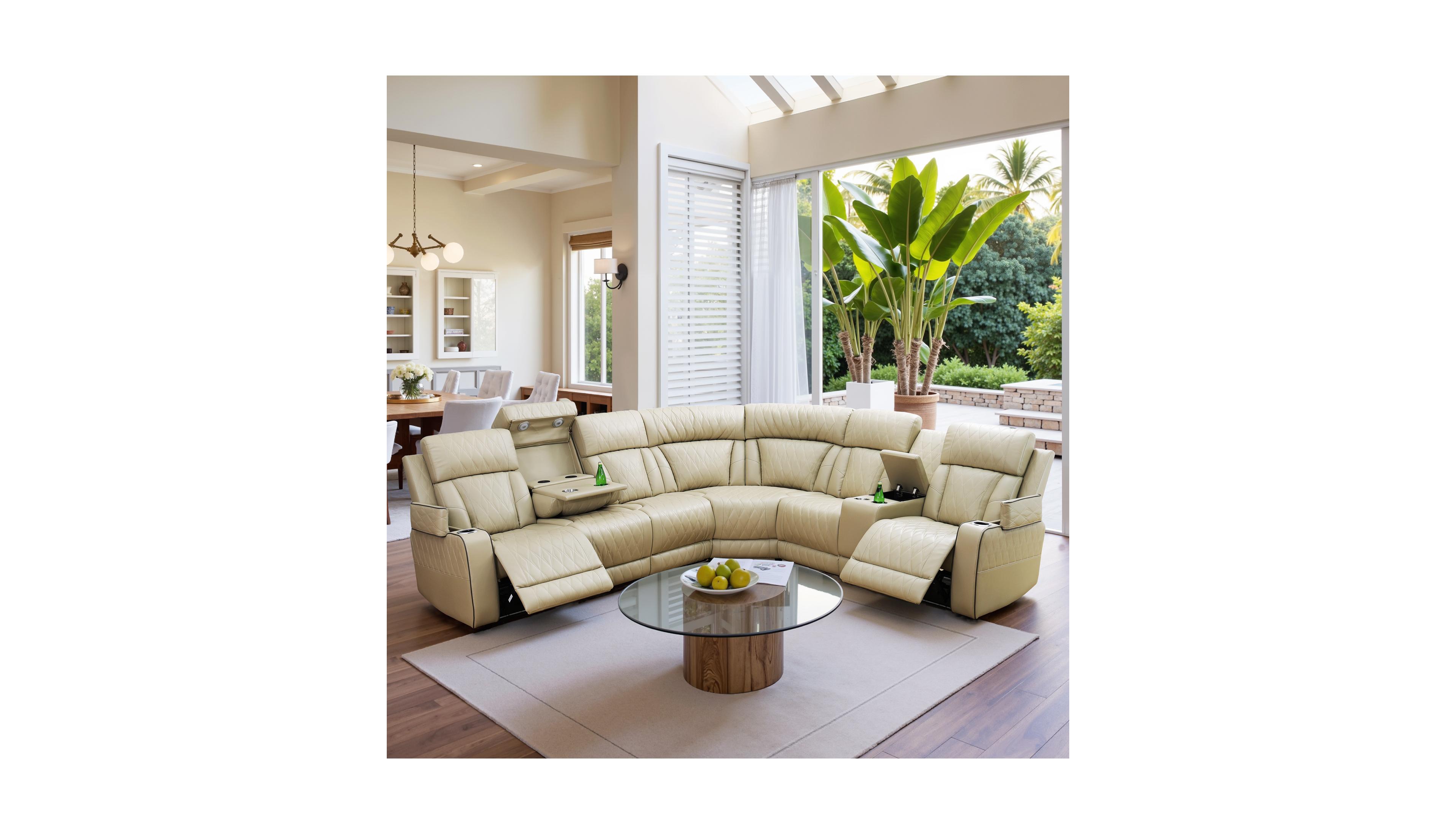 Tribesigns 211" Straight Arm Leather L-Shape Recliner Sofa Set, 6-Seat Sectional with Usb and Cup Holders for Living Room
