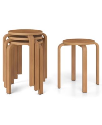 Set of 4 Stackable 18 in Round Wooden Stools for Extra Seating